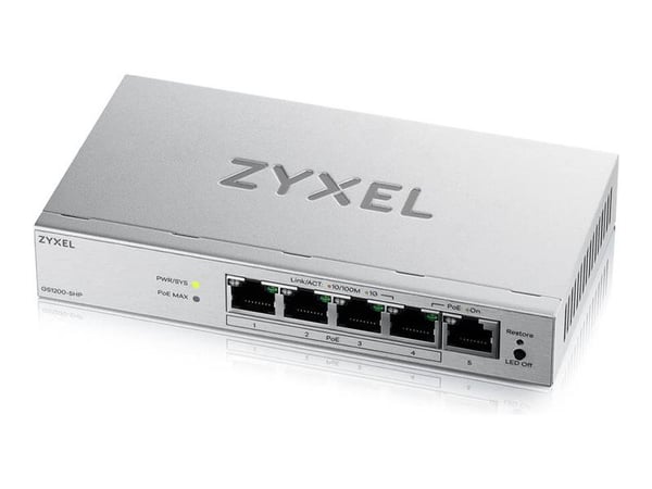 Zyxel GS1200-5HPV3, Hallittu, L2, Gigabit Ethernet (10/100/1000), Täysin kaksipuolinen, Power over Ethernet -tuki, Työpöytä