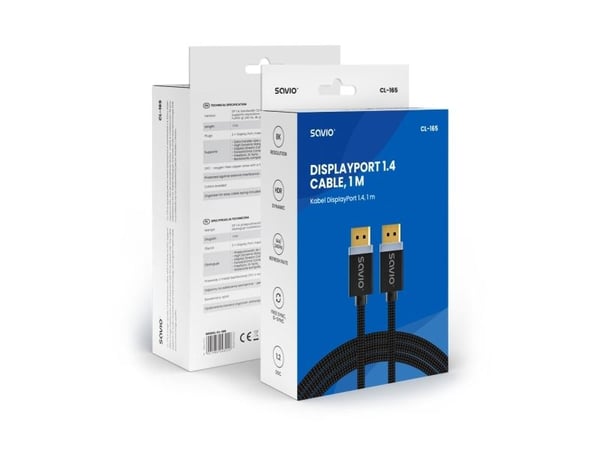 Savio DisplayPort cable 1 m Black CL-165, 1 m, DisplayPort, DisplayPort, Hankjønn, Hankjønn, 7680 x 4320 piksler