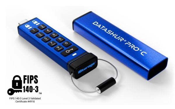 iStorage datAshur PRO+ C - USB-flashstasjon - kryptert - FIPS 140-3 Level 3 - 256 GB - USB 3.2 Gen 1