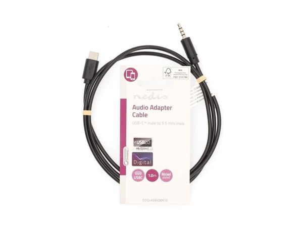 Nedis CCGL65950BK10, USB C, Hankjønn, 3.5mm, Hankjønn, 1 m, Sort
