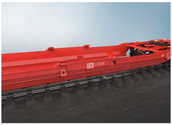 Märklin Type Samms 710 Heavy-Duty Flat Car, CarMotion, Tung lastbilsmodell, Monteringssats, German Railroad, Inc. (DB AG) type Samms 710 six-axle h...