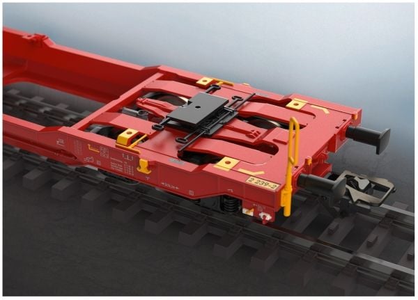 Märklin Type Samms 710 Heavy-Duty Flat Car, CarMotion, Tung lastbilsmodell, Monteringssats, German Railroad, Inc. (DB AG) type Samms 710 six-axle h...