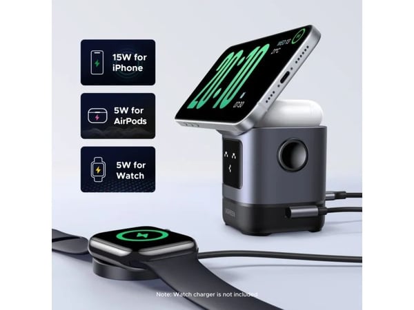 Ugreen Uno - Trådløst ladestativ - 15 watt (USB-C) - grå