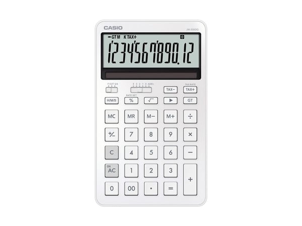 Casio JW-200DQ, Desktop, Grunnleggende, 12 sifre, Batteri/Solcelle, Hvit