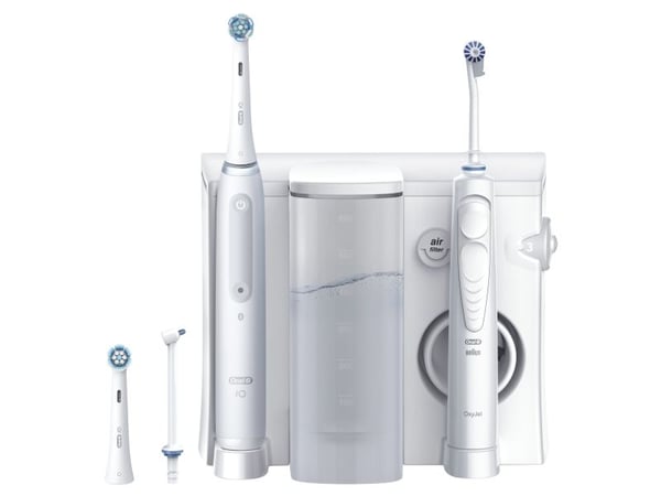 Oral-B iO4 & OxyJet, Voksen, Roterende vibrerende Tannbørste, Daglig stell, Sensitiv / Myk, Super sensitive, Whitening, Hvit, 2 min, Batteri