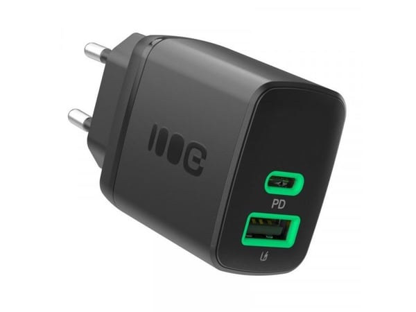 Green Cell Greencell PowerSource Duo30 svart vegglader 30W USB-C USB-A Strømforsyning QC3.0- 1x USB-C, 1x USB-A