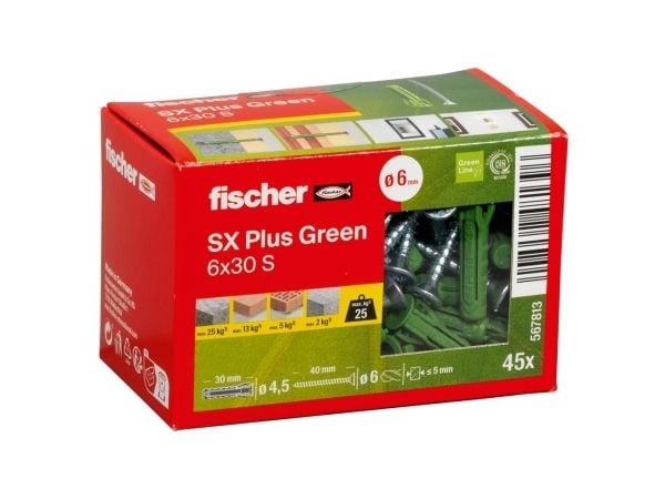 Fischer 567813 SX Plus Vihreä Ekspansionsrawplug 30 mm 6 mm 45 stk 45 stk