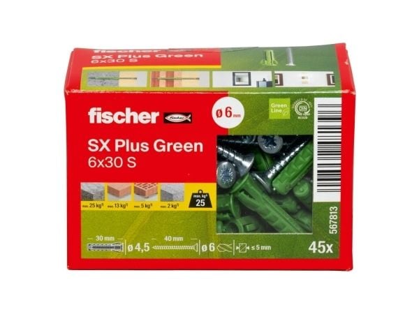 Fischer 567813 SX Plus Vihreä Ekspansionsrawplug 30 mm 6 mm 45 stk 45 stk