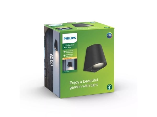 Philips myGarden Vegglampe, Vegglys, Svart, Metall, IP44, Hage, Terrasse, I