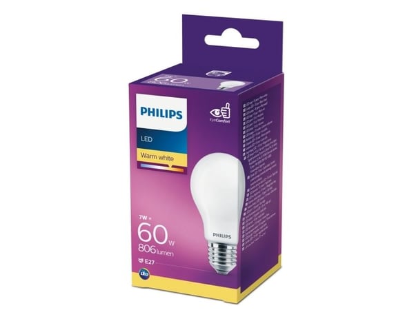 Philips Pære, 7 W, 60 W, E27, A++, 806 lm, 15000 timer
