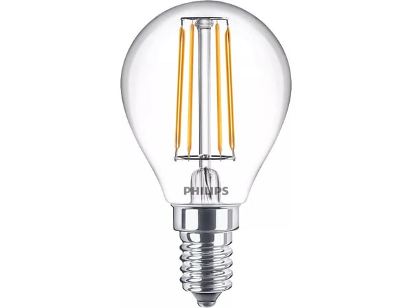 Philips Glødemignon, klar, 40 W, P45, E14, 4,3 W, 40 W, E14, 470 lm, 15000 timer, Varm hvit