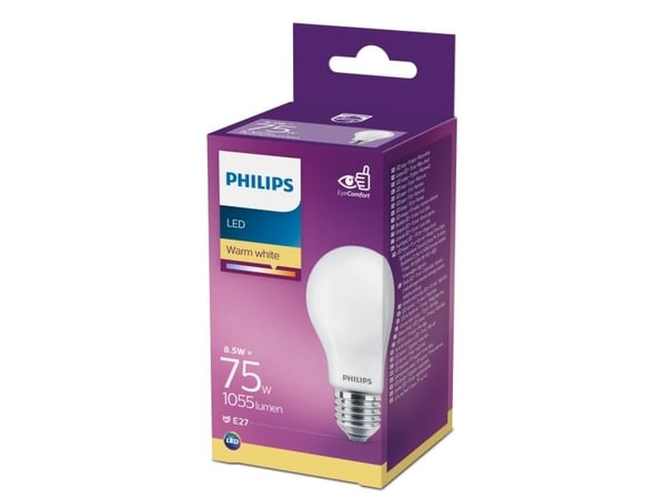 Philips Pære, 8,5 W, 75 W, E27, A++, 1055 lm, 15000 t
