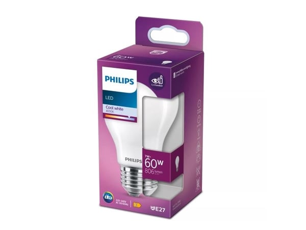 Philips CorePro - LED-lyspære - form: A60 - mattslipt finish - E27 - 7 W (ekvivalent 60 W) - klasse E - kjølilg hvitt lys - 4000 K - matt
