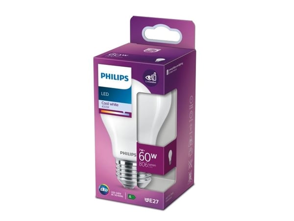 Philips CorePro - LED-lyspære - form: A60 - mattslipt finish - E27 - 7 W (ekvivalent 60 W) - klasse E - kjølilg hvitt lys - 4000 K - matt