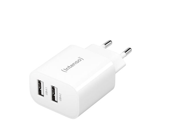 Intenso W24AA - Strømadapter - 24 watt - 2.4 A - 2 utgangskontakter (USB) - hvit