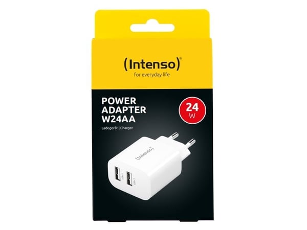 Intenso W24AA - Strømadapter - 24 watt - 2.4 A - 2 utgangskontakter (USB) - hvit