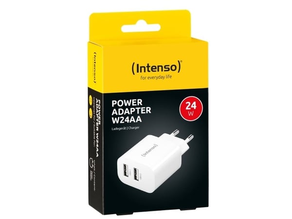 Intenso W24AA - Strømadapter - 24 watt - 2.4 A - 2 utgangskontakter (USB) - hvit