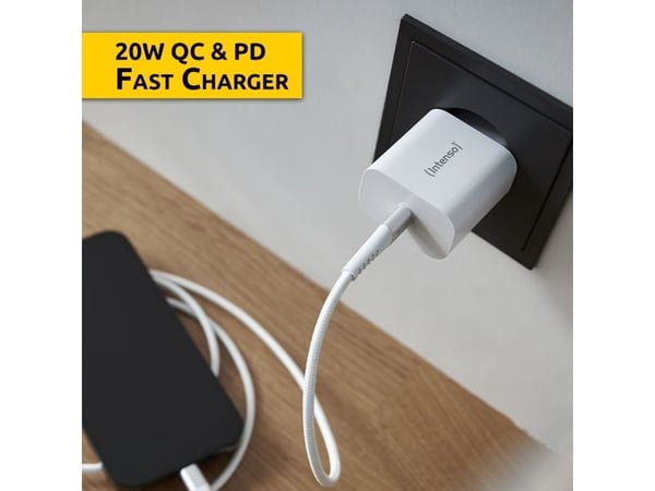 Intenso W20C - Strømadapter - 20 watt - 3 A - PD 3.0, QC 4.0, PD/PPS (USB-C) - hvit