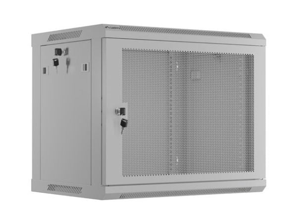 HENGESTATT INSTALLASJONSSKAP 19" 9U 600X450 GRÅ PERFORERT DØR LANBERG (FLAT PAKKE)