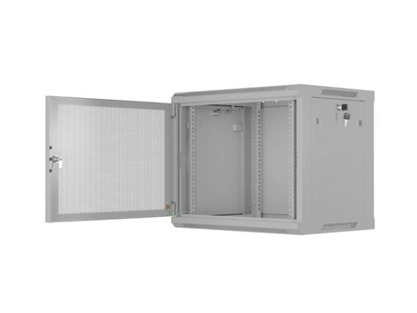 HENGESTATT INSTALLASJONSSKAP 19" 9U 600X450 GRÅ PERFORERT DØR LANBERG (FLAT PAKKE)