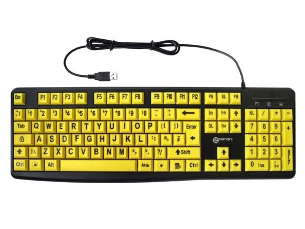 Geemarc Telecom 3521350020762, Full størrelse (100 og), Koblet med ledninger (ikke trådløs), USB, QWERTY, Sort, Gult