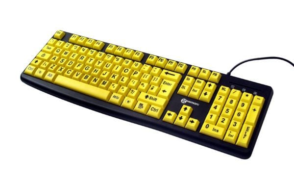Geemarc Telecom 3521350020762, Full størrelse (100 og), Koblet med ledninger (ikke trådløs), USB, QWERTY, Sort, Gult