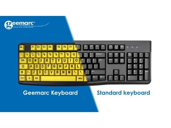 Geemarc Telecom 3521350020762, Full størrelse (100 og), Koblet med ledninger (ikke trådløs), USB, QWERTY, Sort, Gult