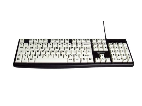 Geemarc Telecom 3521350020823, Full størrelse (100 og), Koblet med ledninger (ikke trådløs), USB, QWERTY, Sort, Hvit