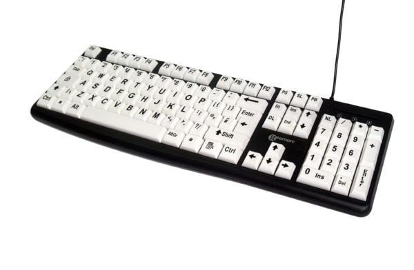 Geemarc Telecom 3521350020823, Full størrelse (100 og), Koblet med ledninger (ikke trådløs), USB, QWERTY, Sort, Hvit