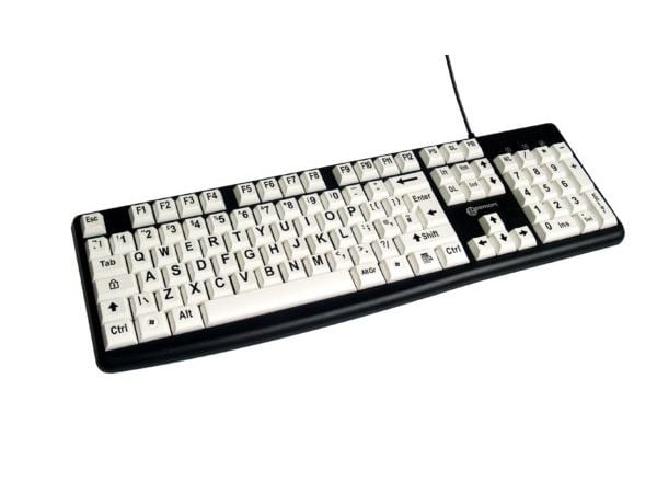 Geemarc Telecom 3521350020823, Full størrelse (100 og), Koblet med ledninger (ikke trådløs), USB, QWERTY, Sort, Hvit