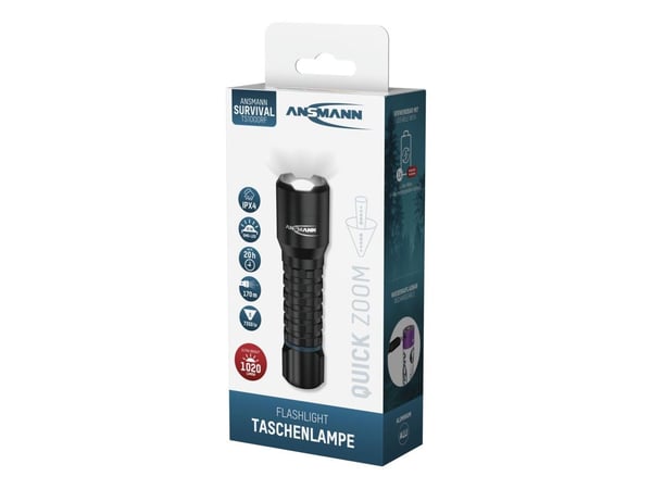 Ansmann TS1000RF, Lommelykt, Sort, Aluminium, IPX4, -10 - 40 °C, LED