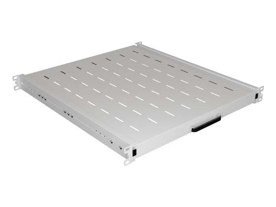 Lanberg - Skjutsregalhylla - 445 x 500 mm, lastkapacitet upp till 35 kg, 4-punkts montering - grå, RAL7035 - 1U - 19"