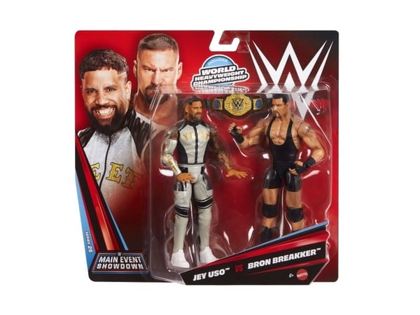 WWE Main Event Showdown Bron Breakker vs Jey Uso-actionfigurer, serie nr 25, samlarobjekt på 15 cm, 6 År, Multifärg, Plast