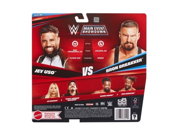 WWE Main Event Showdown Bron Breakker vs Jey Uso-actionfigurer, serie nr 25, samlarobjekt på 15 cm, 6 År, Multifärg, Plast