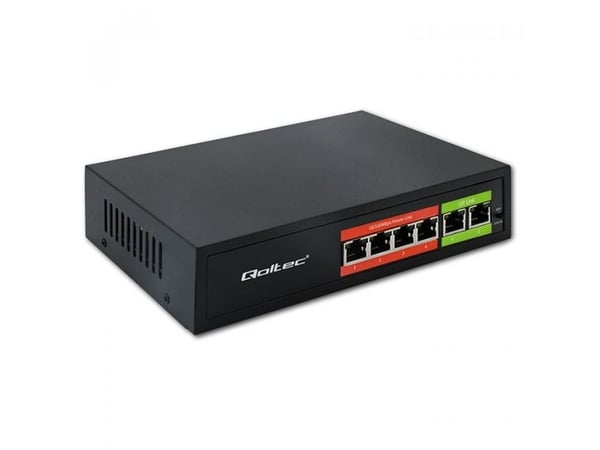 Qoltec - Switch - ikke-styrt - 8 x 10/100 (PoE) + 2 x 10/100 (opplink) - stasjonær - PoE (65 W)