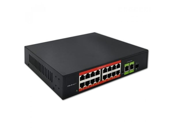 Qoltec nettverksswitch Fast Ethernet PoE 16x RJ45 10/100 + 2x RJ45 uplink 1000 + 1x SFP 1000