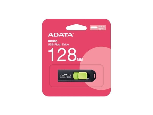ADATA UC300 - USB-flashstasjon - 128 GB - USB 3.2 Gen 1 / USB-C - svart, grønn