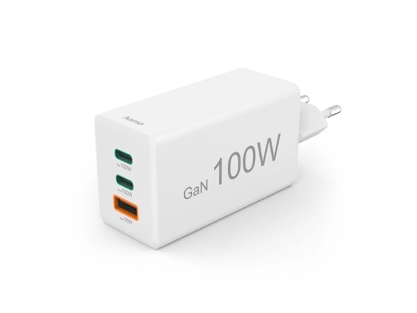 Hama - Strømadapter - GaN, 2 USB-C, USB-A, PD - AC 100-240 V - 100 watt - utgangskontakter: 3 - hvit