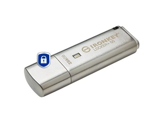 Kingston IronKey Locker+ 50 - USB-flashstasjon - kryptert - 256 GB - USB 3.2 Gen 1 - TAA-samsvar