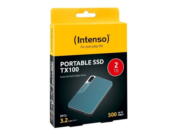 Intenso TX100 - SSD - 2 TB - ekstern (bærbar) - USB 3.2 Gen 1x1 (USB-C kontakt) - gray-blue