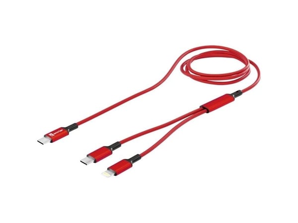 SMRTER USB-C® Y-kabel USB-C® til Apple Lightning, 120 cm, rød aluminiumskontakt, stoffkappe, med OTG-funksjon SMRTER_DUO_RD