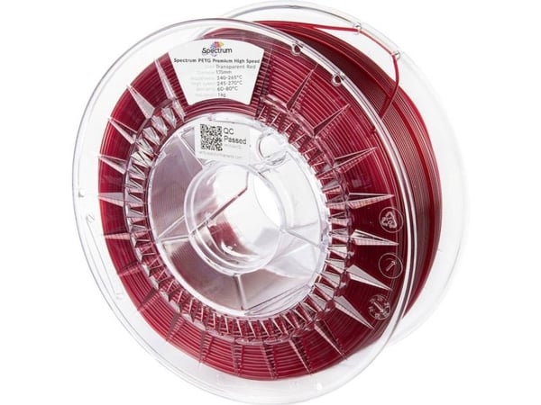 Spectrum Filaments 81551 PETG Premium High Speed filament, kjemikaliebestandig, 1,75 mm 1000 g transparent rød, 1 stk