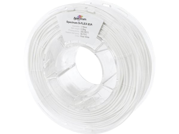 Spectrum Filaments 80571 S-Flex 85A filament – fleksibelt, kjemisk bestandig, slagfast – 1,75 mm – 250 g – polar white (hvit) – 1 stk