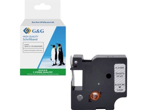 G&G 20980, Svart på gjennomsiktig, Kontinuerlig etikett, D1, Svart, DYMO, Dymo LabelManager 160 Dymo LabelManager 350 Dymo LabelManager 350D Dymo L...
