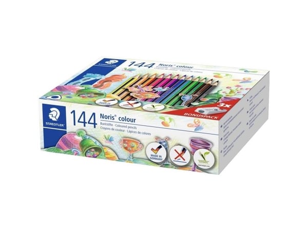 Farveblyanter Staedtler Noris® colour 187 - klassesæt med 144 stk. inkl. blyantspidsere