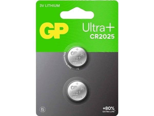 GP knappcellebatteri CR 2025 3 V, 2 stk 160 mAh Li-MnO2, GP Ultra Plus