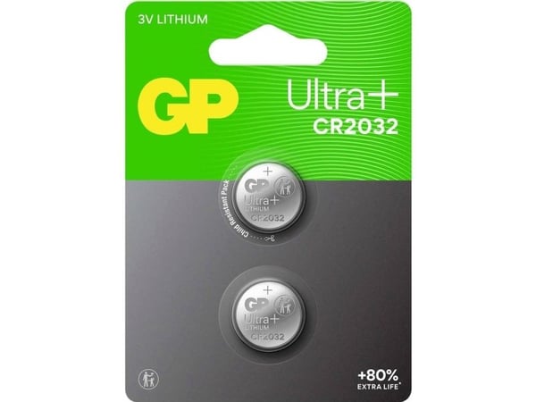 GP knappcellebatteri CR2032 3 V | 220 mAh Li-MnO2 | 2 stk | Ultra Plus GP knappcellebatteri CR2032 3 V | 220 mAh Li-MnO2 | 2 stk | Ultra Plus