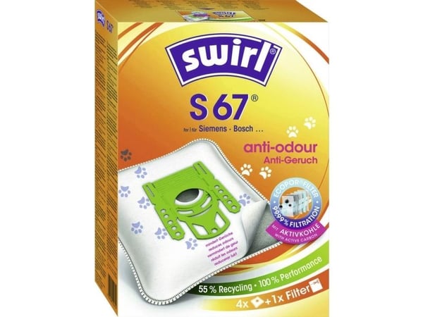 Swirl S 67 NeutralizAir, Pölypussi, Sylinteripölynimuri, Sininen, Valkoinen, 239 mm, 167 mm, 74 mm