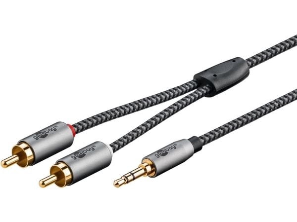 Goobay 65289, 3.5mm, Hankjønn, 2 x RCA, Hankjønn, 3 m, Sort, Sølv