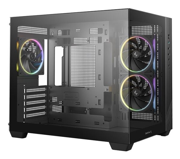 DeepCool CG330 3F - Micro-ATX - micro ATX - sidepanel med vindu (herdet glass) - ingen strømforsyning (ATX / SFX / SFX-L) - svart - USB/lyd